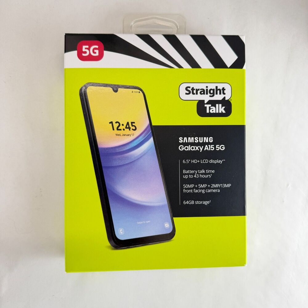 New Sealed Samsung Galaxy A15 64GB 8GB 5G Smartphone 50MP Black (Straight Talk)